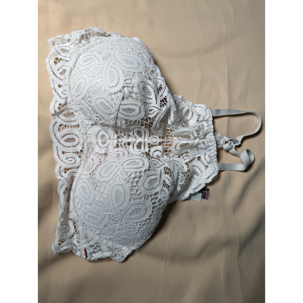Victorias Secret PINK White Floral Lace Bralette Padded Longline Bra Large L